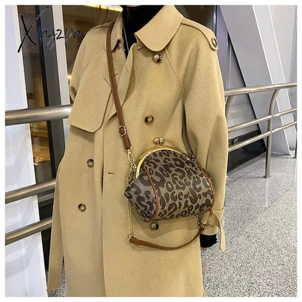 Xajzpa - Brand Women Shoulder Bag Small Leopard Printed Crossbody Kiss Lock Female Luxury Ladies