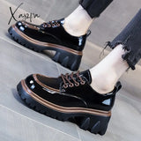 Xajzpa - British Style Chunky Platform Pumps Women 2023 Spring Lace Up Thick Heels Loafers Woman