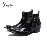 Xajzpa - British Style Punk Booties For Men Metal Buckle Pointed Toe Chelsea Shoes Genuine Leather