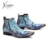 Xajzpa - British Style Punk Booties For Men Metal Buckle Pointed Toe Chelsea Shoes Men Genuine Leather Short Boots Fashion Men's Shoes