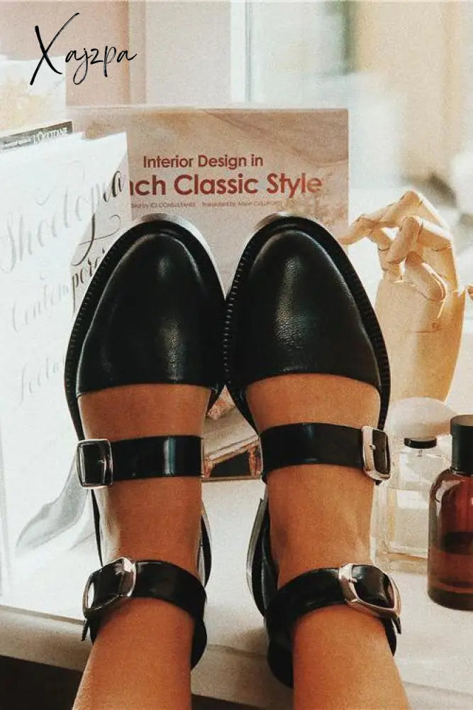 Xajzpa - Buckle Color Block Sandals Flats Heels