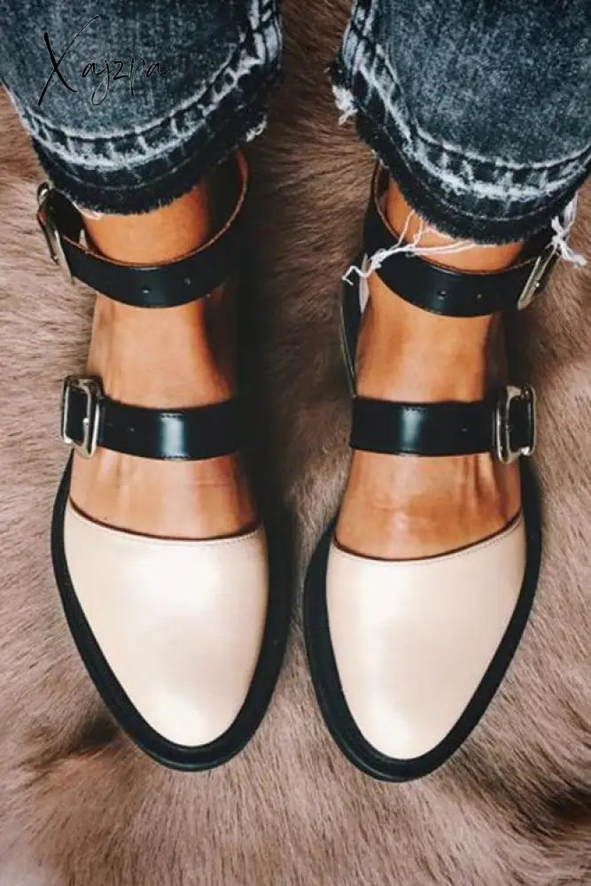 Xajzpa - Buckle Color Block Sandals Flats Heels