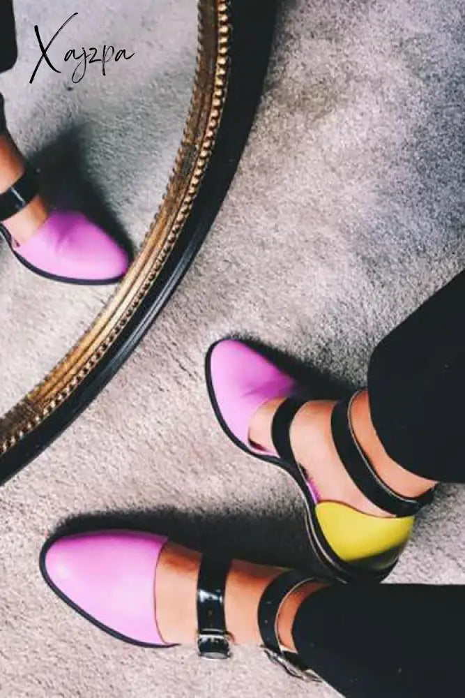 Xajzpa - Buckle Color Block Sandals Flats Heels