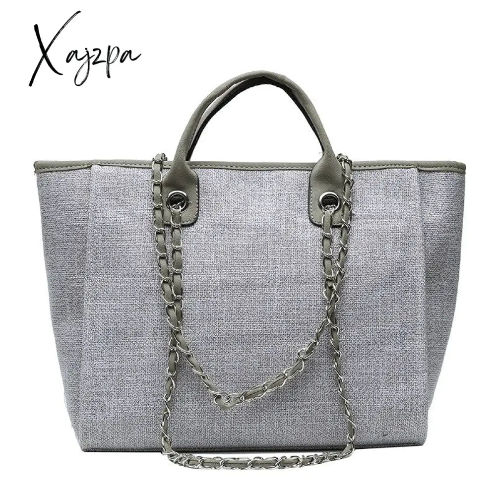 Xajzpa - Casual Large Capacity Tote Designer Chains Women Handbags Luxury Canvas Lady Shoulder