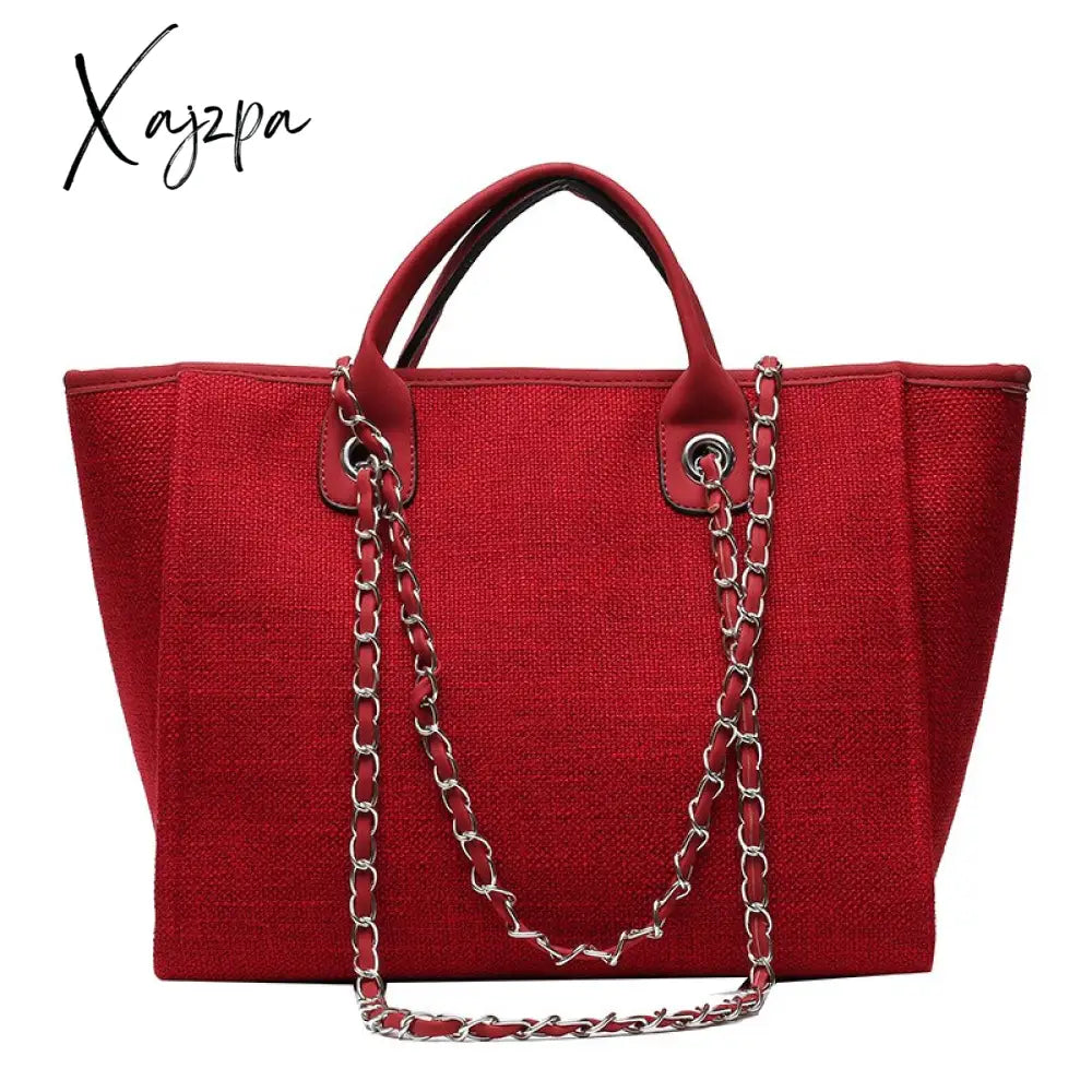 Xajzpa - Casual Large Capacity Tote Designer Chains Women Handbags Luxury Canvas Lady Shoulder
