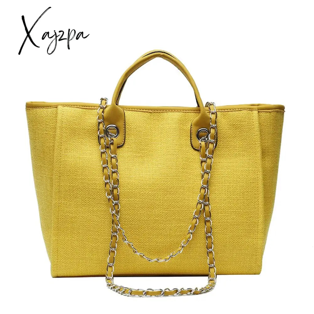 Xajzpa - Casual Large Capacity Tote Designer Chains Women Handbags Luxury Canvas Lady Shoulder