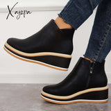 Xajzpa - Casual Wedge Sneakers Side Zipper Platform Ankle Boots