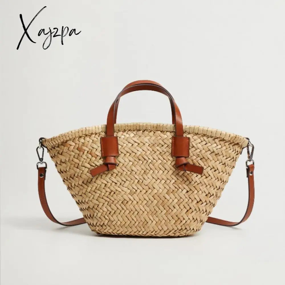 Xajzpa - Casual Wicker Woven Basket Bags Rattan Women Handbags Summer Beach Straw Large Capacity