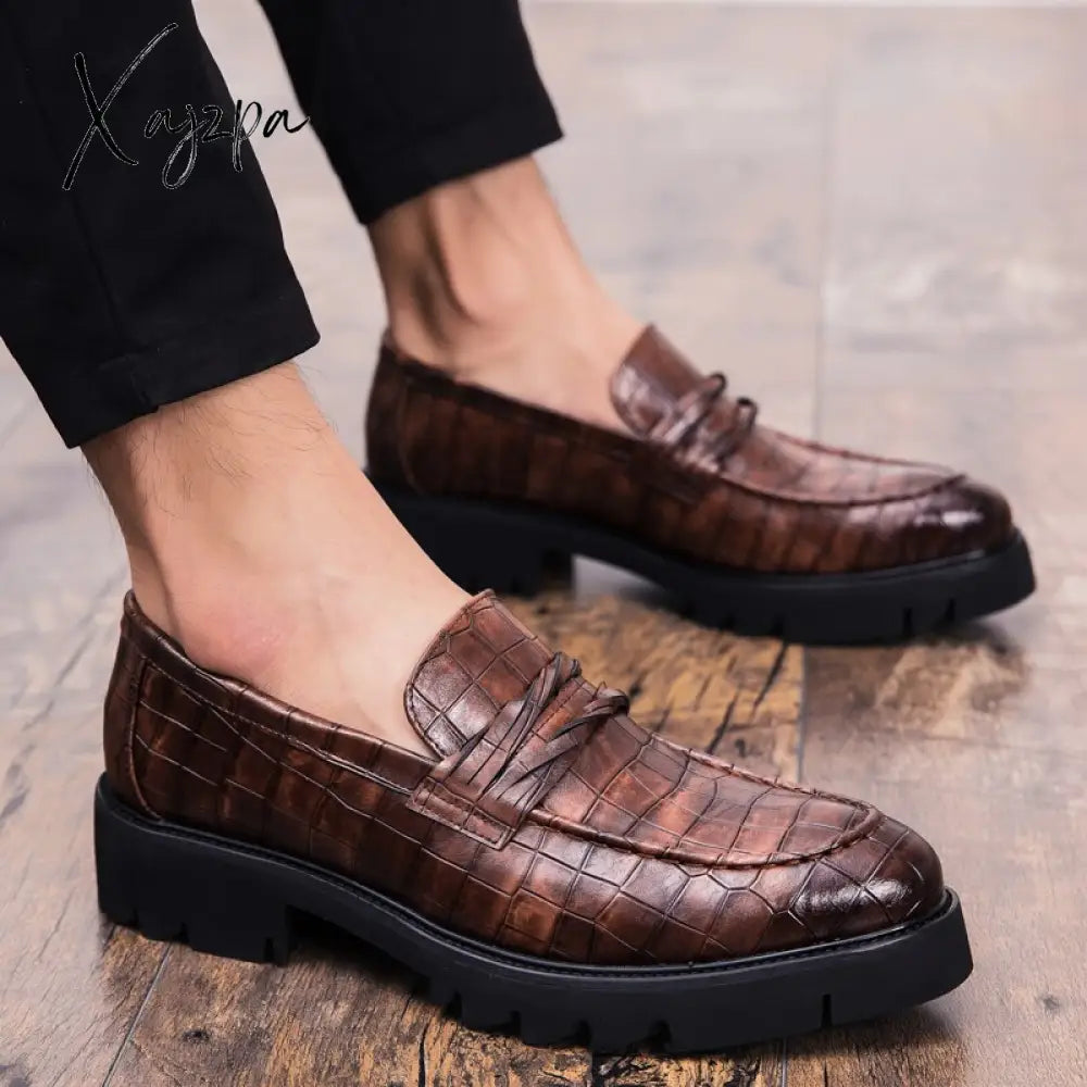 Xajzpa - Classic Crocodile Skin Oxfords Men Shoes Summer Casual Shoe Man Fit Wedding Party British