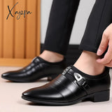 Xajzpa - Classic Leather Shoes For Men Slip On Pointed Toe Oxfords Formal Wedding Party Office