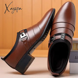 Xajzpa - Classic Leather Shoes For Men Slip On Pointed Toe Oxfords Formal Wedding Party Office