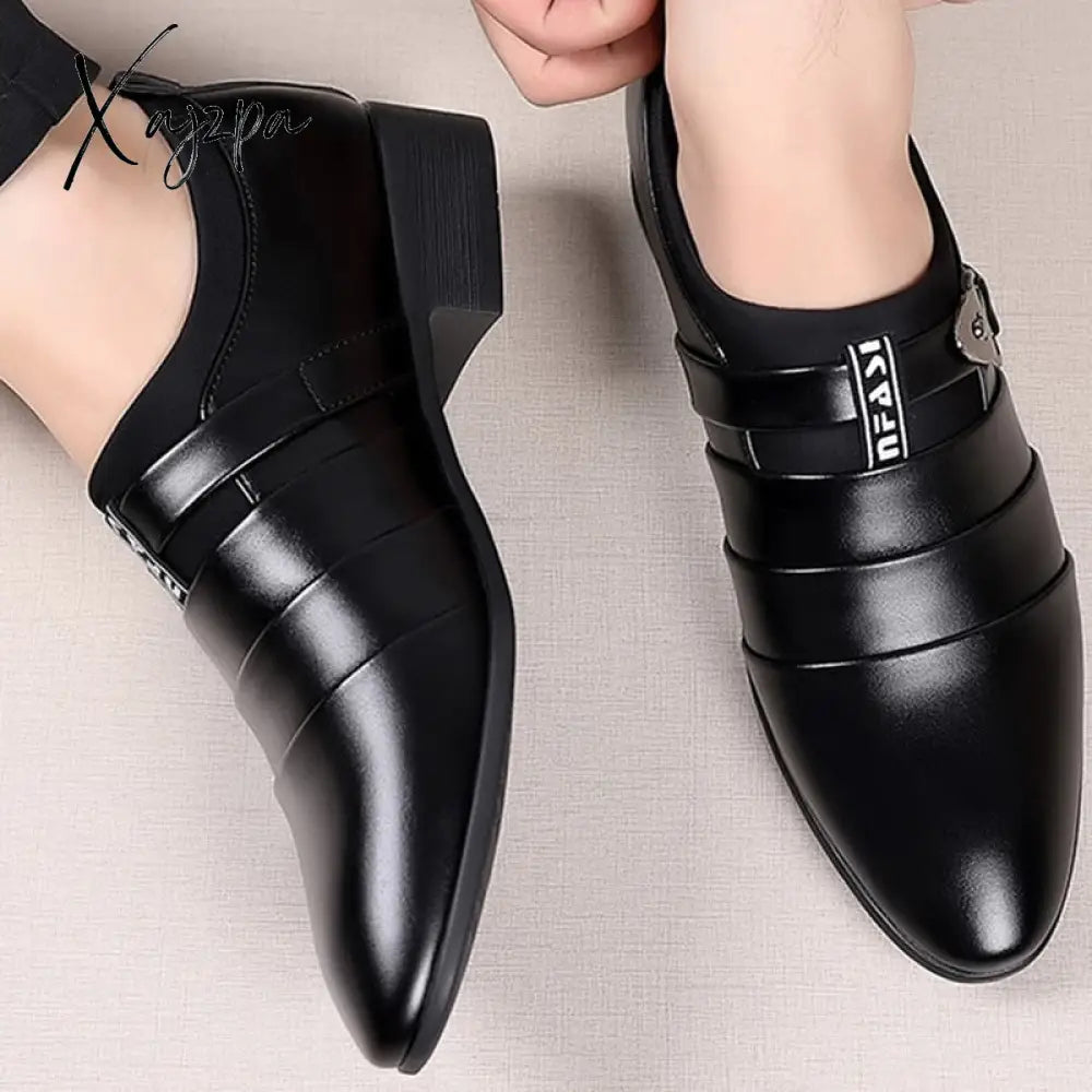 Xajzpa - Classic Leather Shoes For Men Slip On Pointed Toe Oxfords Formal Wedding Party Office