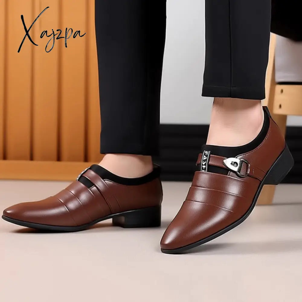 Xajzpa - Classic Leather Shoes For Men Slip On Pointed Toe Oxfords Formal Wedding Party Office