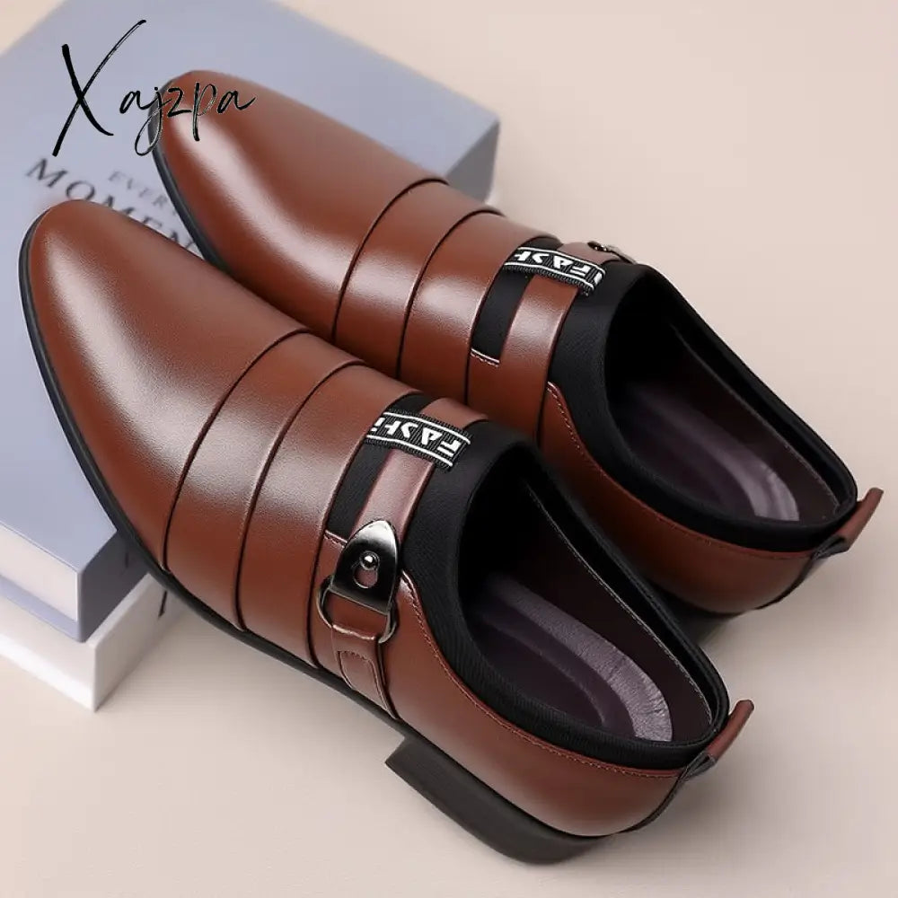 Xajzpa - Classic Leather Shoes For Men Slip On Pointed Toe Oxfords Formal Wedding Party Office