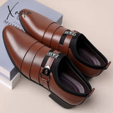 Xajzpa - Classic Leather Shoes For Men Slip On Pointed Toe Oxfords Formal Wedding Party Office