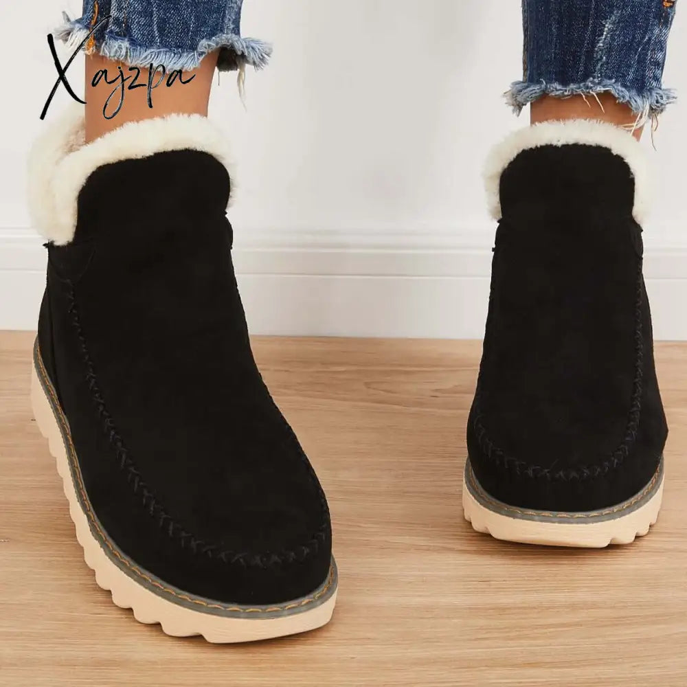 Xajzpa - Classic Non-Slip Ankle Snow Booties Warm Fur Lining Boots
