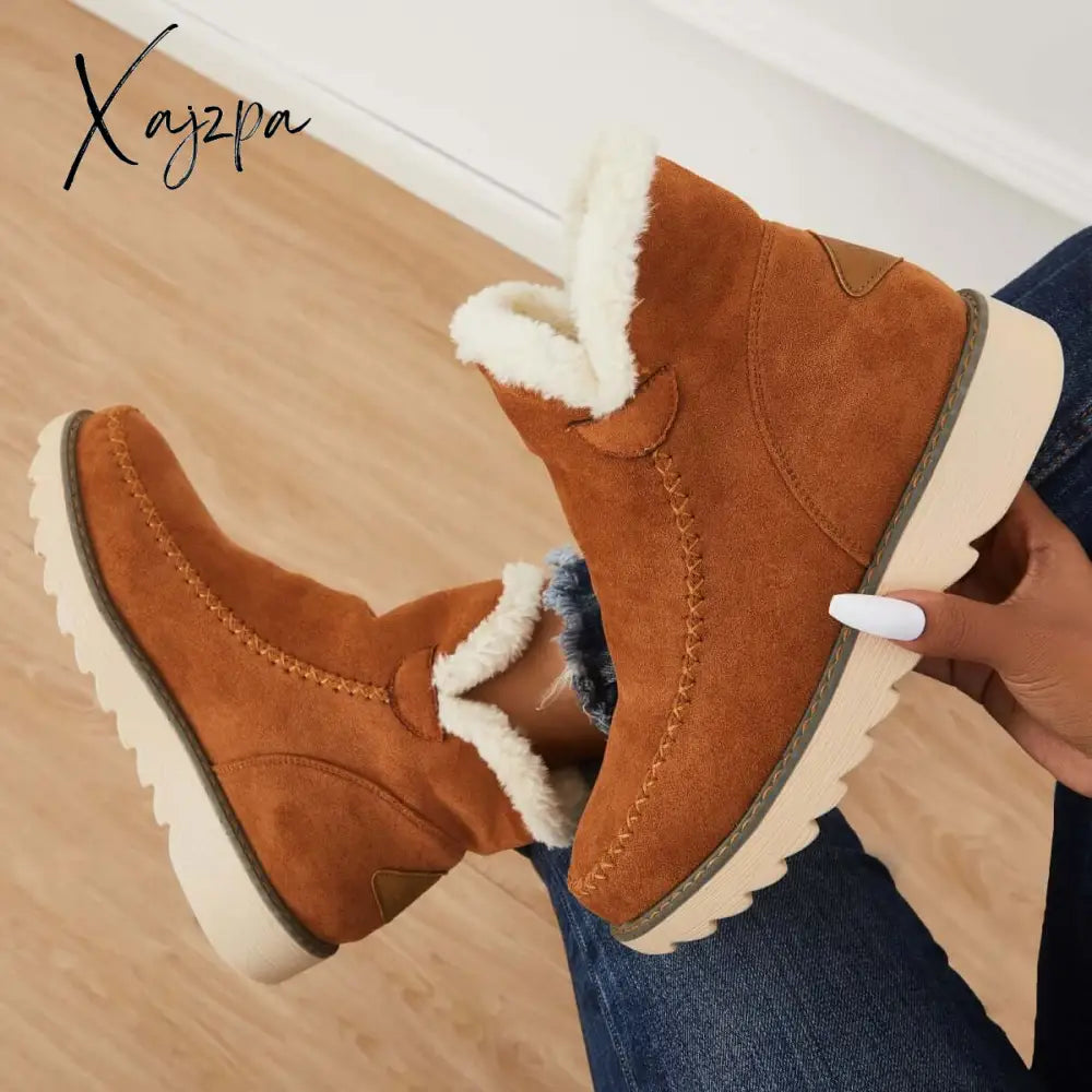 Xajzpa - Classic Non-Slip Ankle Snow Booties Warm Fur Lining Boots