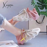 Xajzpa - Colorblock Lace Up Front Knit Sneaker Beige / Us4 Sneakers