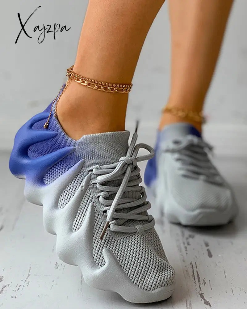 Xajzpa - Colorblock Lace Up Front Knit Sneaker Sneakers