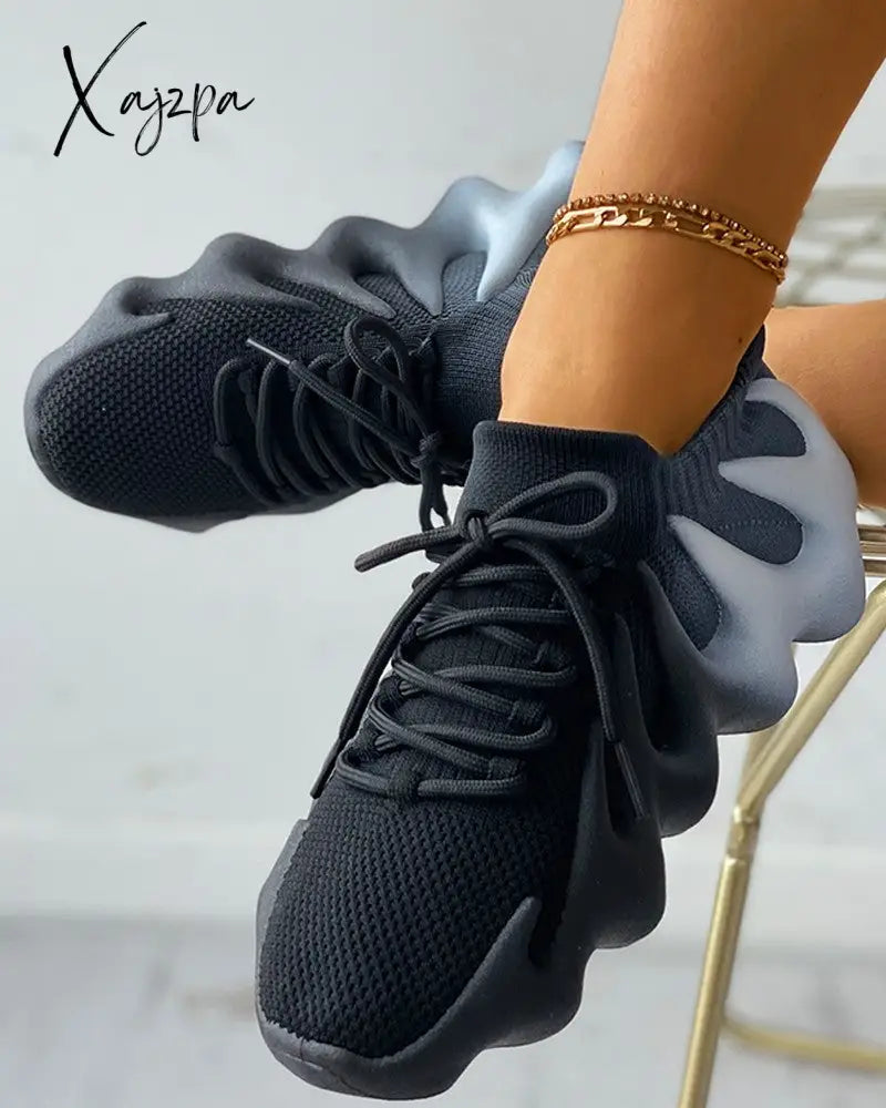 Xajzpa - Colorblock Lace Up Front Knit Sneaker Sneakers