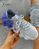 Xajzpa - Colorblock Lace Up Front Knit Sneaker Sneakers