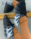 Xajzpa - Colorblock Lace Up Front Knit Sneaker Sneakers