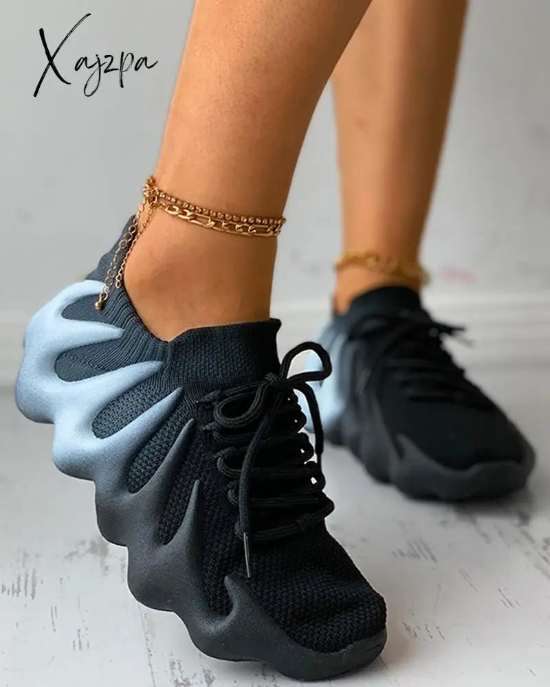 Xajzpa - Colorblock Lace Up Front Knit Sneaker Sneakers