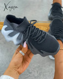 Xajzpa - Colorblock Lace Up Front Knit Sneaker Sneakers