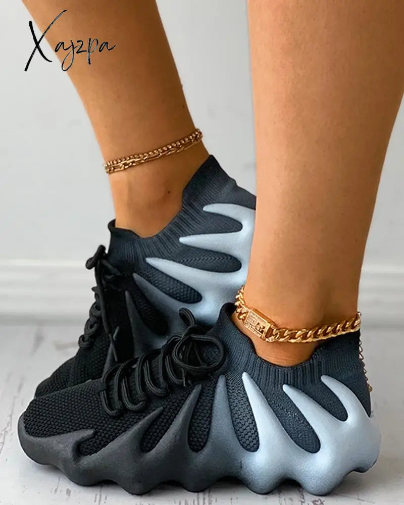 Xajzpa - Colorblock Lace Up Front Knit Sneaker Sneakers