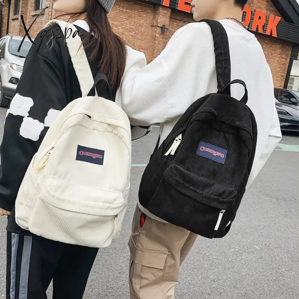 Xajzpa - Cute Corduroy Fashion Woman Backpack Schoolbag For Teenage Girls Men Harajuku Female