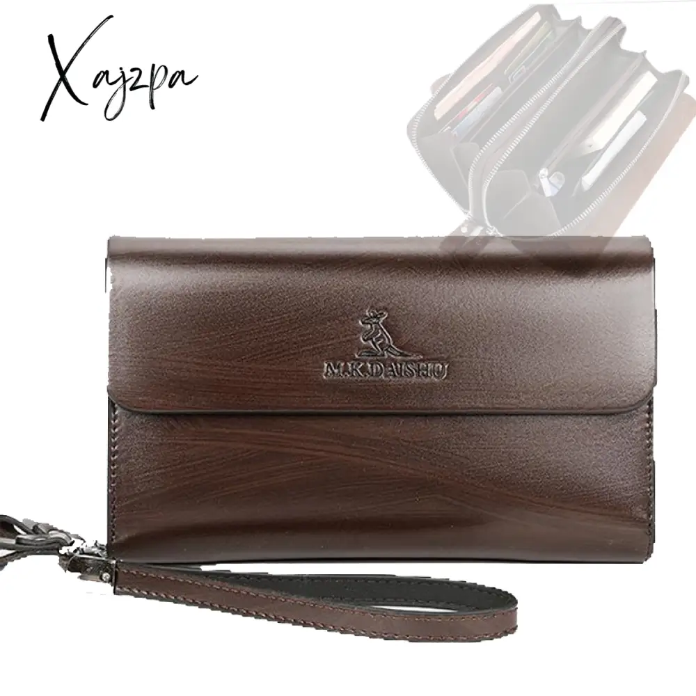 Xajzpa - Double Zipper Men’s Wallet Retro Luxury Clutch Bag Leather Organizer Big Capacity