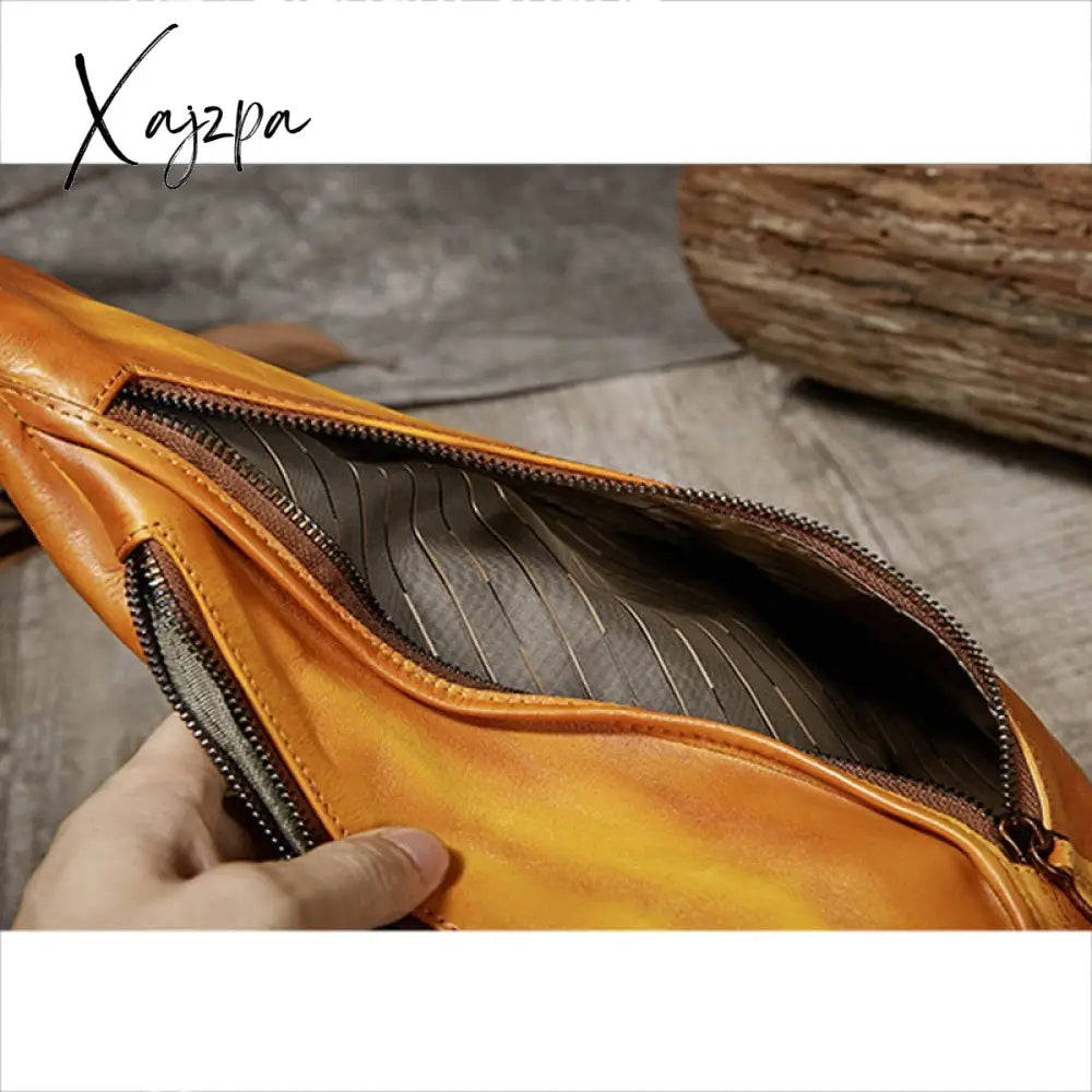 Xajzpa - Embossed Floral Women’s Retro Chest Bag Lady Genuine Cowhide Leather Crossbody Bags