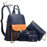 Xajzpa Fashion 4 Pcs Set Bag Women Print Design Hit Color Fashion Ladies Composite Backpacks Shoulder Bag Stuend