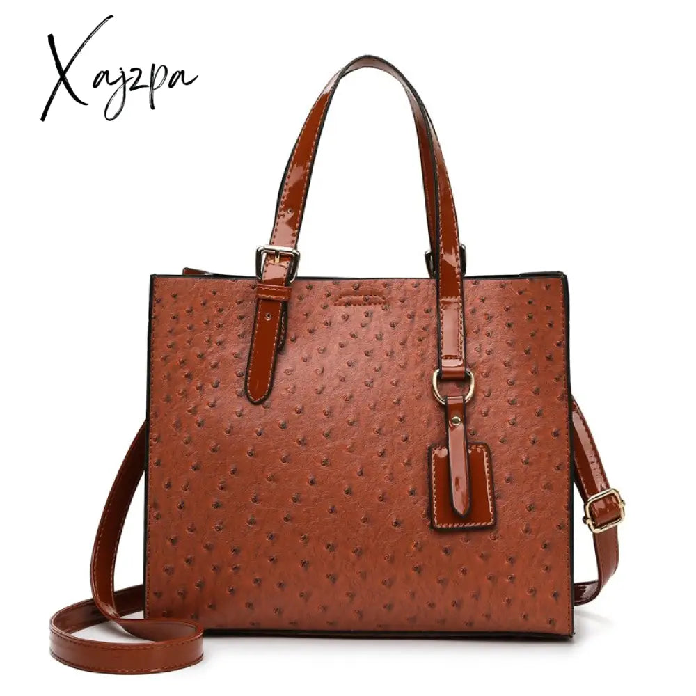 Xajzpa - Fashion Ostrich Print Women Handbag Pu Leather Female Shoulder Bags Large Capacity