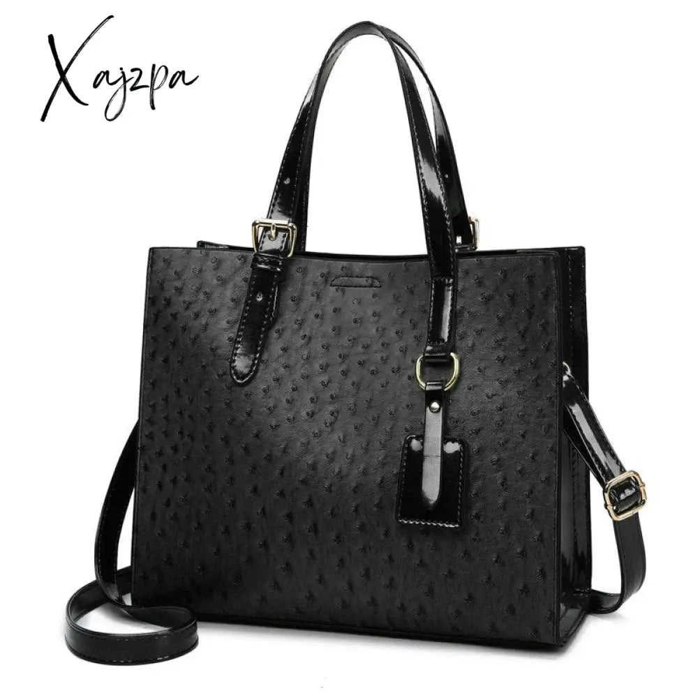 Xajzpa - Fashion Ostrich Print Women Handbag Pu Leather Female Shoulder Bags Large Capacity