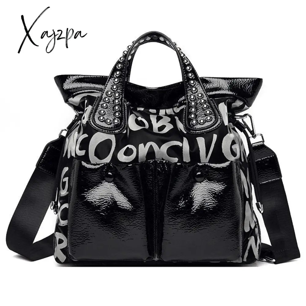 Xajzpa - Fashion Rivet Letter Leather Women Handbags High Quality Luxury Shoulder Bags Designer