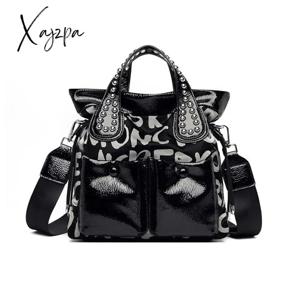 Xajzpa - Fashion Rivet Letter Leather Women Handbags High Quality Luxury Shoulder Bags Designer