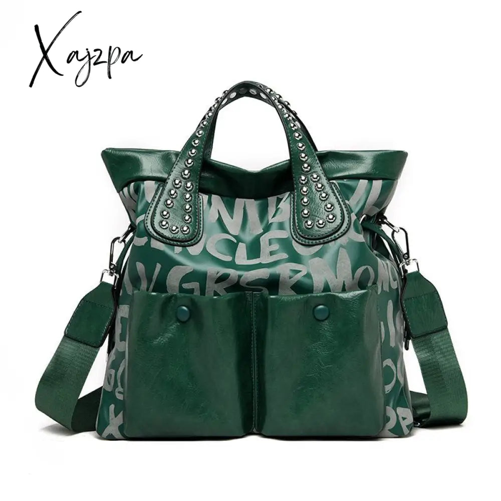 Xajzpa - Fashion Rivet Letter Leather Women Handbags High Quality Luxury Shoulder Bags Designer