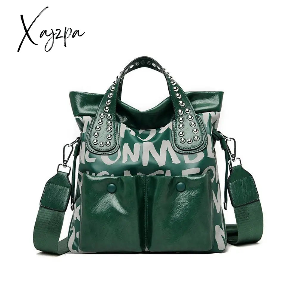 Xajzpa - Fashion Rivet Letter Leather Women Handbags High Quality Luxury Shoulder Bags Designer