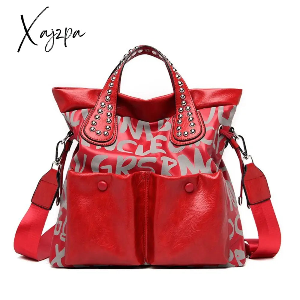 Xajzpa - Fashion Rivet Letter Leather Women Handbags High Quality Luxury Shoulder Bags Designer