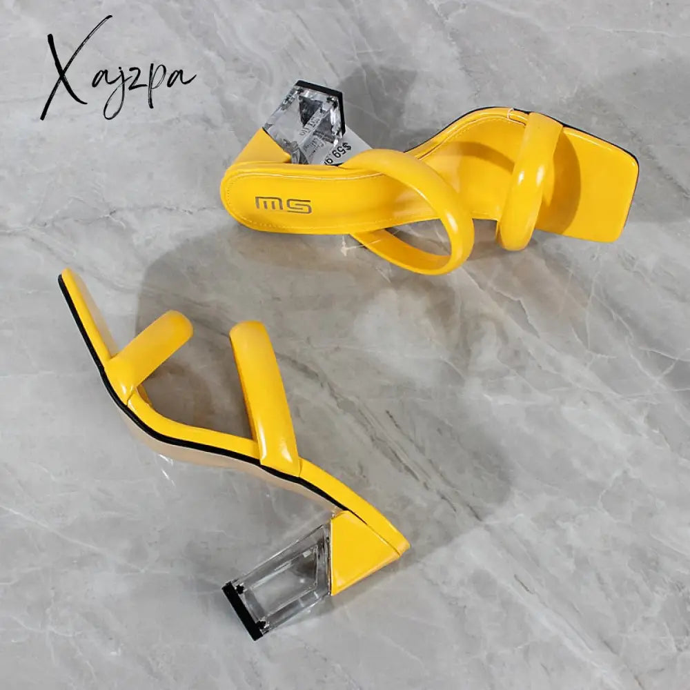 Xajzpa - Fashion Sandals Women Summer New Comfortable Latex Tape Hollow High-Heel Crystal Thick