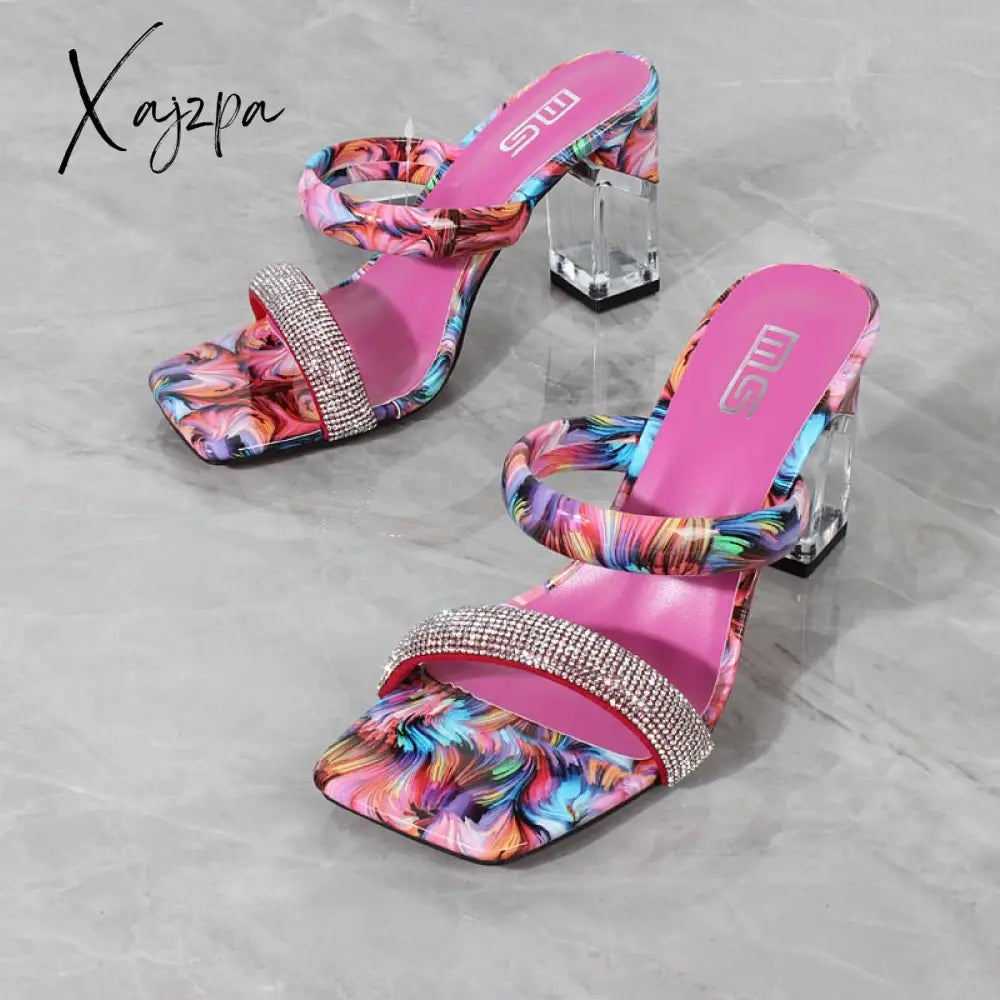 Xajzpa - Fashion Sandals Women Summer New Comfortable Latex Tape Hollow High-Heel Crystal Thick