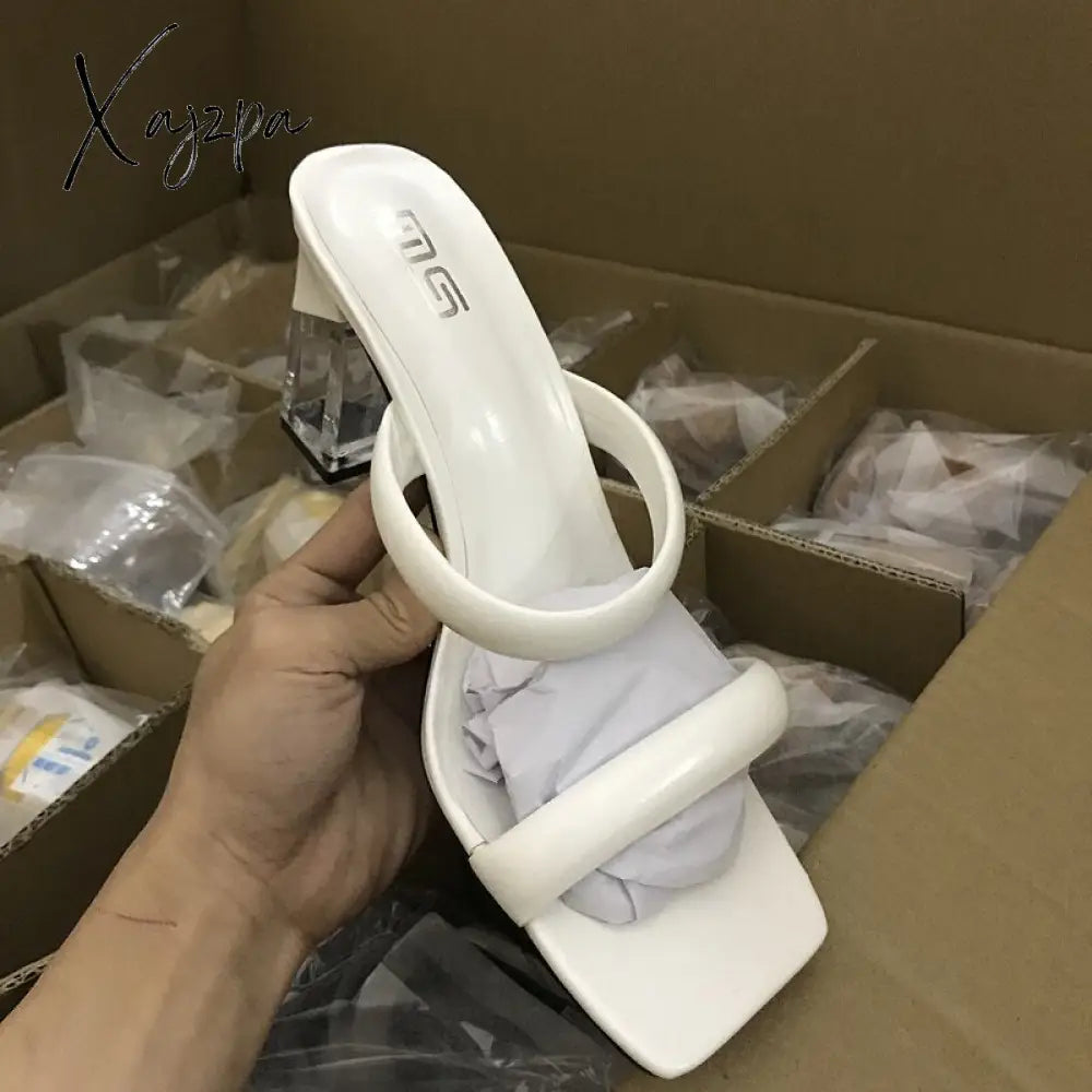 Xajzpa - Fashion Sandals Women Summer New Comfortable Latex Tape Hollow High-Heel Crystal Thick