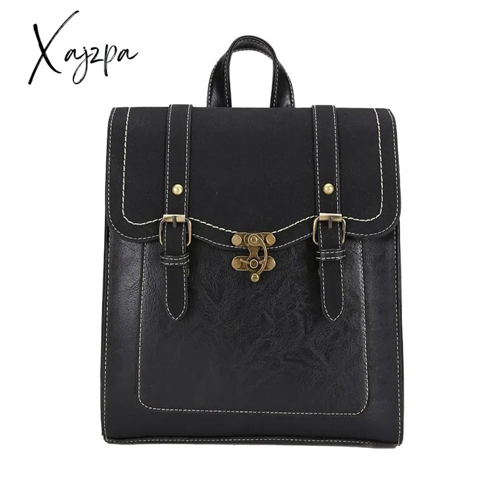 Xajzpa - Fashion School Bag College Girl Backpack Shoulder Bags Vintage Pu Leather Women Preppy