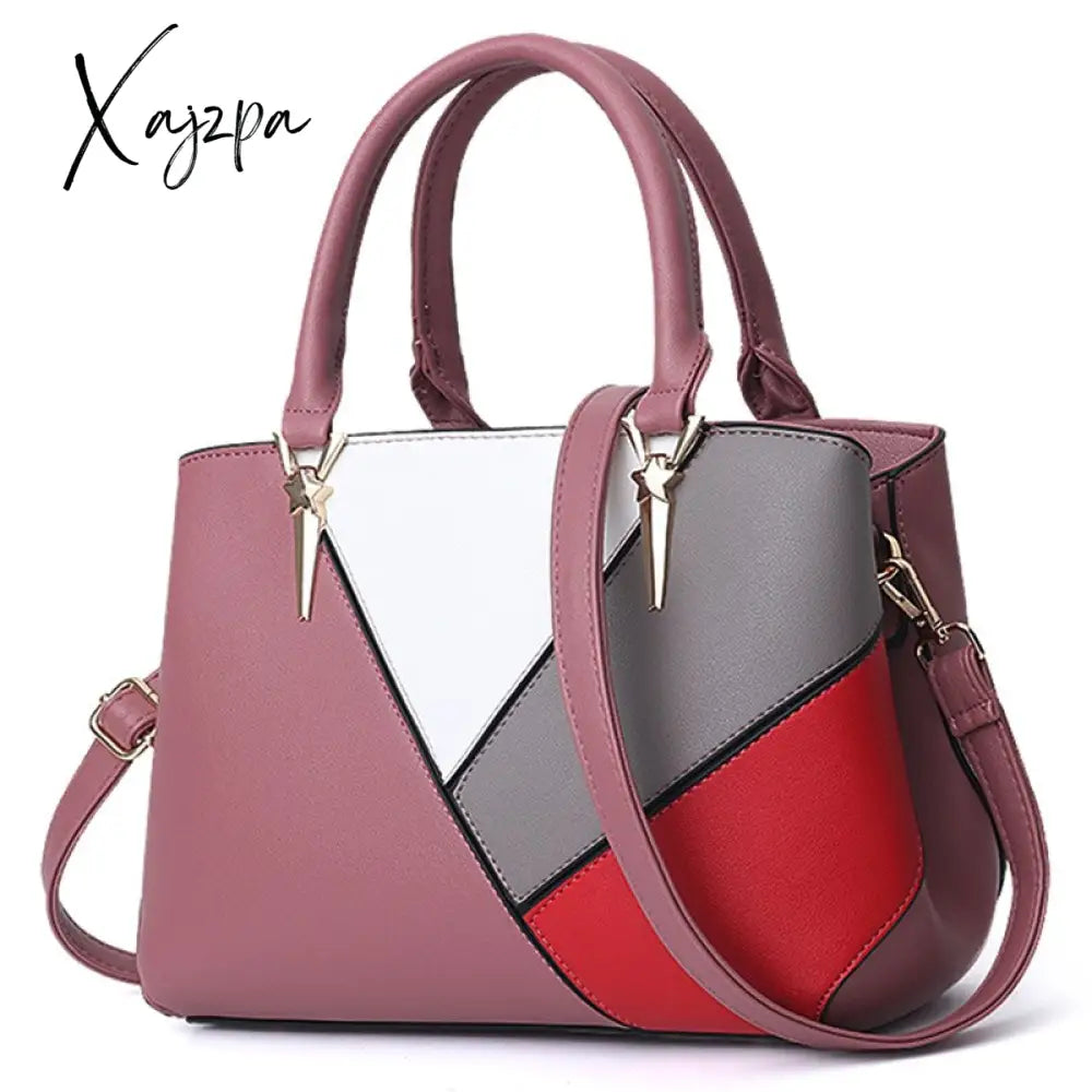 Xajzpa Fashion Square Pu Leather Women Hand Bag Geometric Design Patchwork Color Female Shoulder