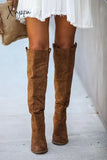 Xajzpa - Faux Suede Chunky Heel Tall Boots