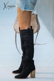 Xajzpa - Faux Suede Chunky Heel Tall Boots