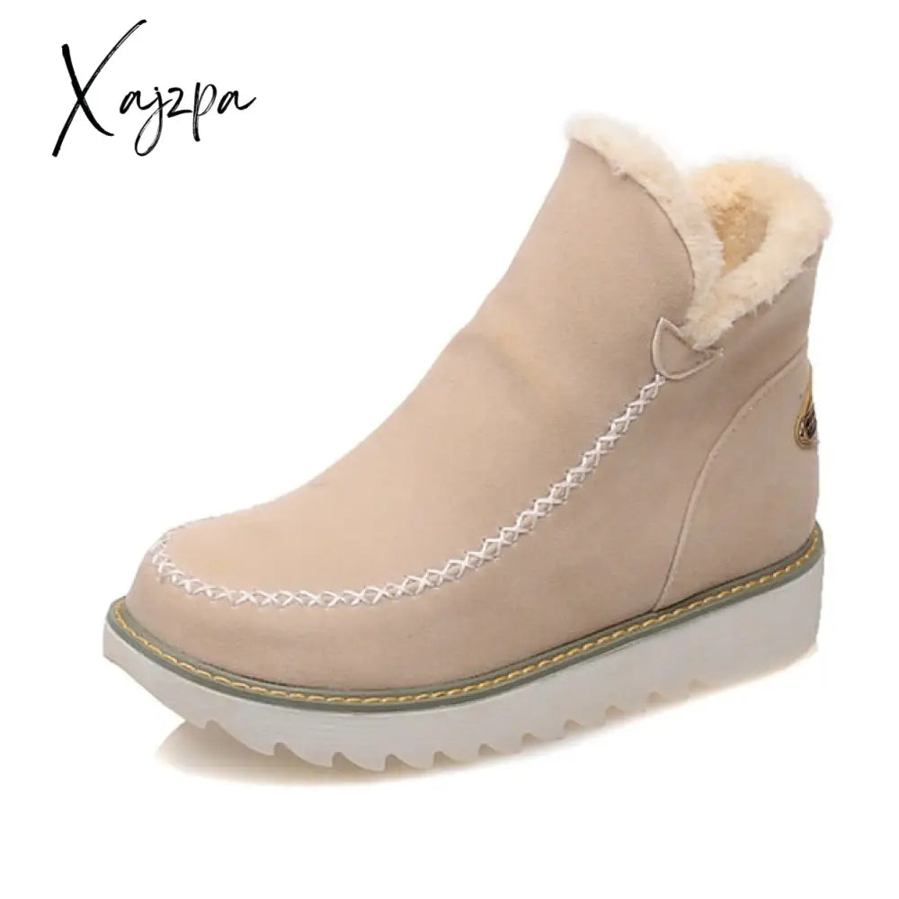 Xajzpa - Fur Lining Ankle Snow Boots Beige / 5.5