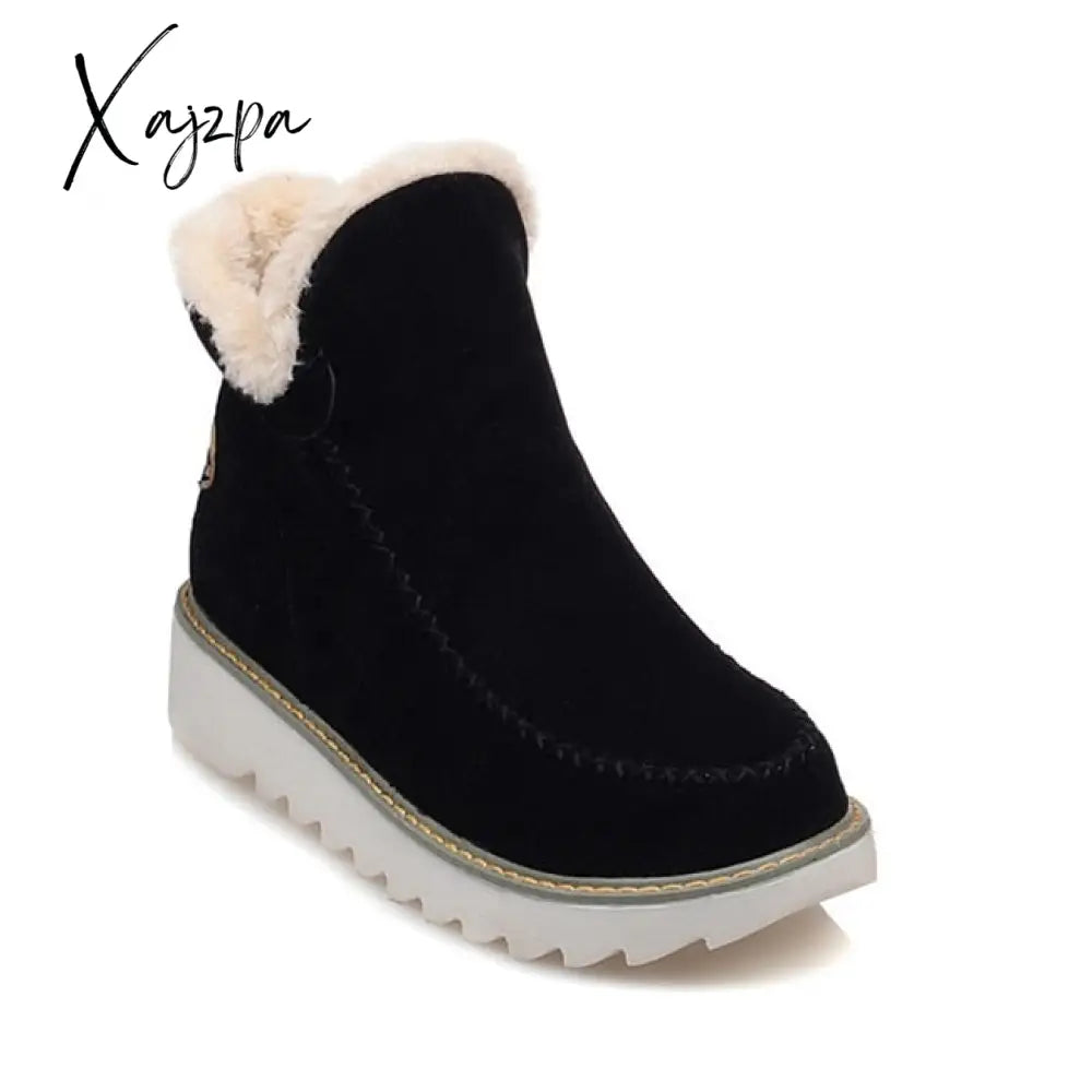 Xajzpa - Fur Lining Ankle Snow Boots Black / 5.5