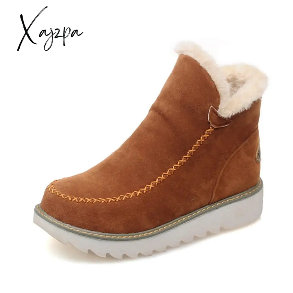 Xajzpa - Fur Lining Ankle Snow Boots Brown / 5.5